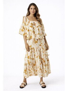 Anthropologie Mon Renn Magnolia Floral Botanical A-Line Midi Skirt Size XS $289